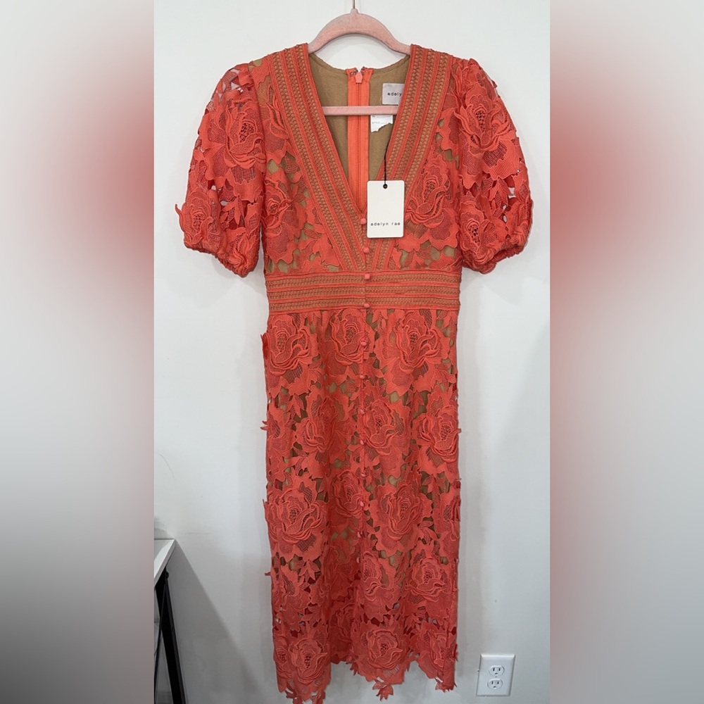 Adelyn Rae Women's Orange Floral Midi Dress